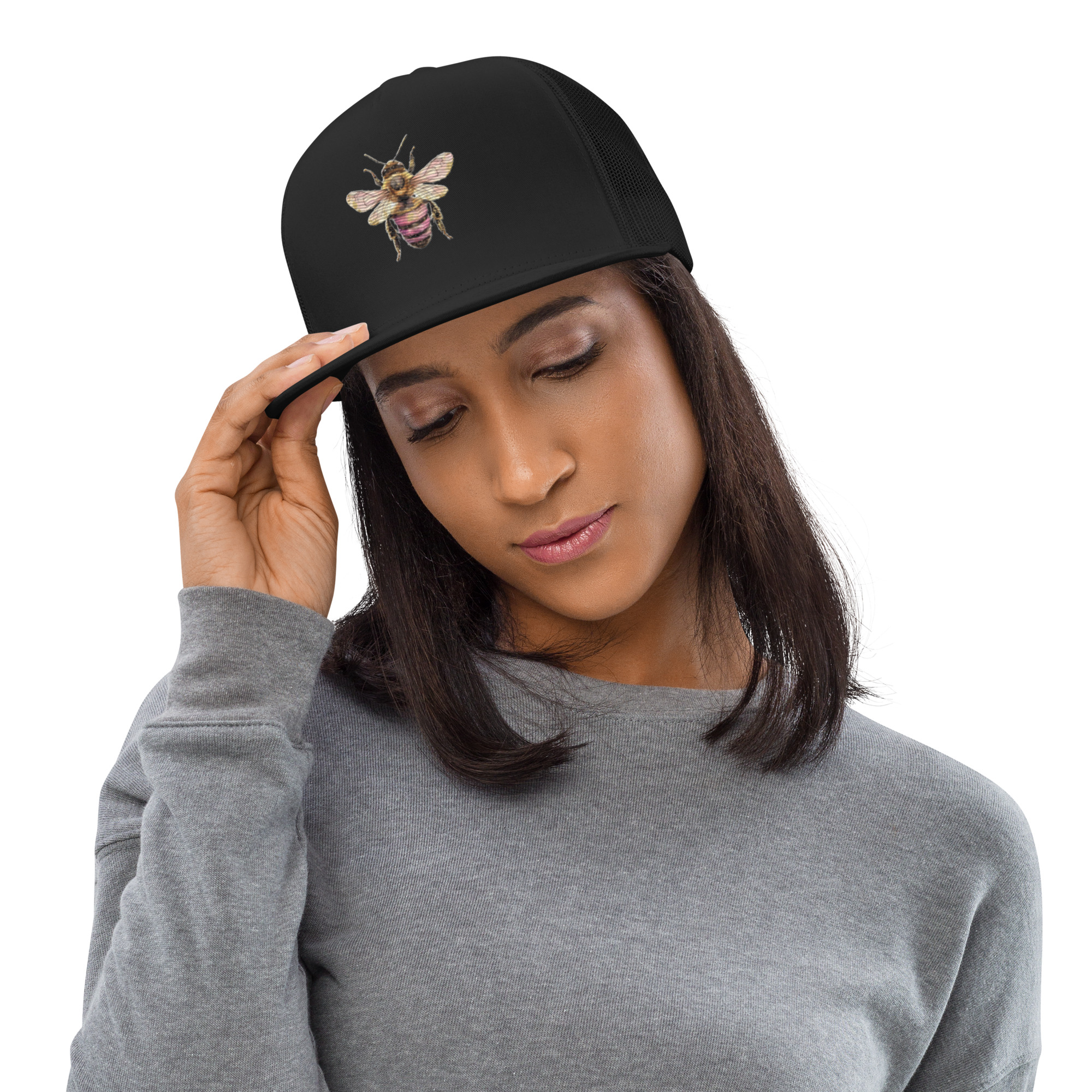 Bee Embroidered Trucker Cap with Snapback Closure - Image 2