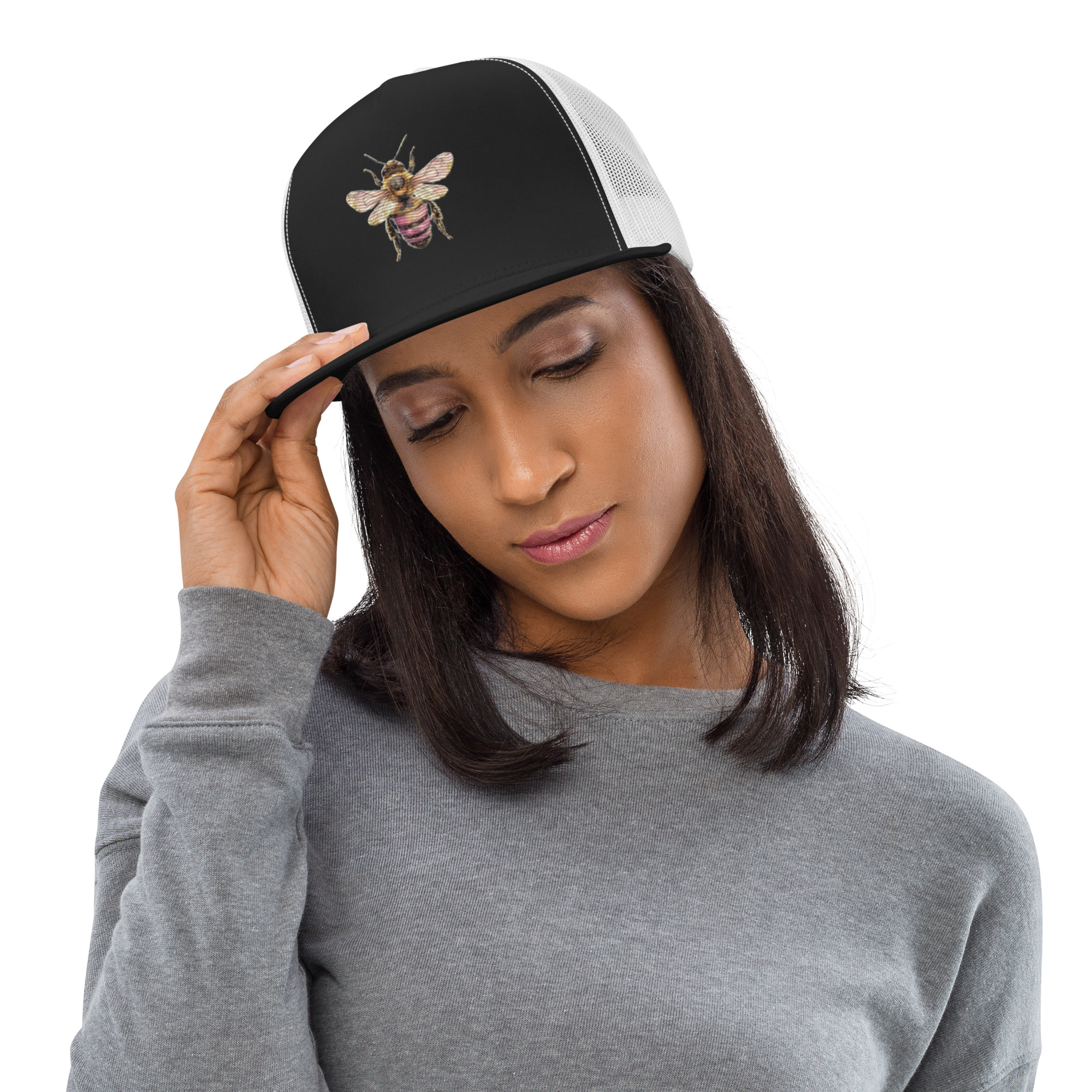 Bee Embroidered Trucker Cap with Snapback Closure