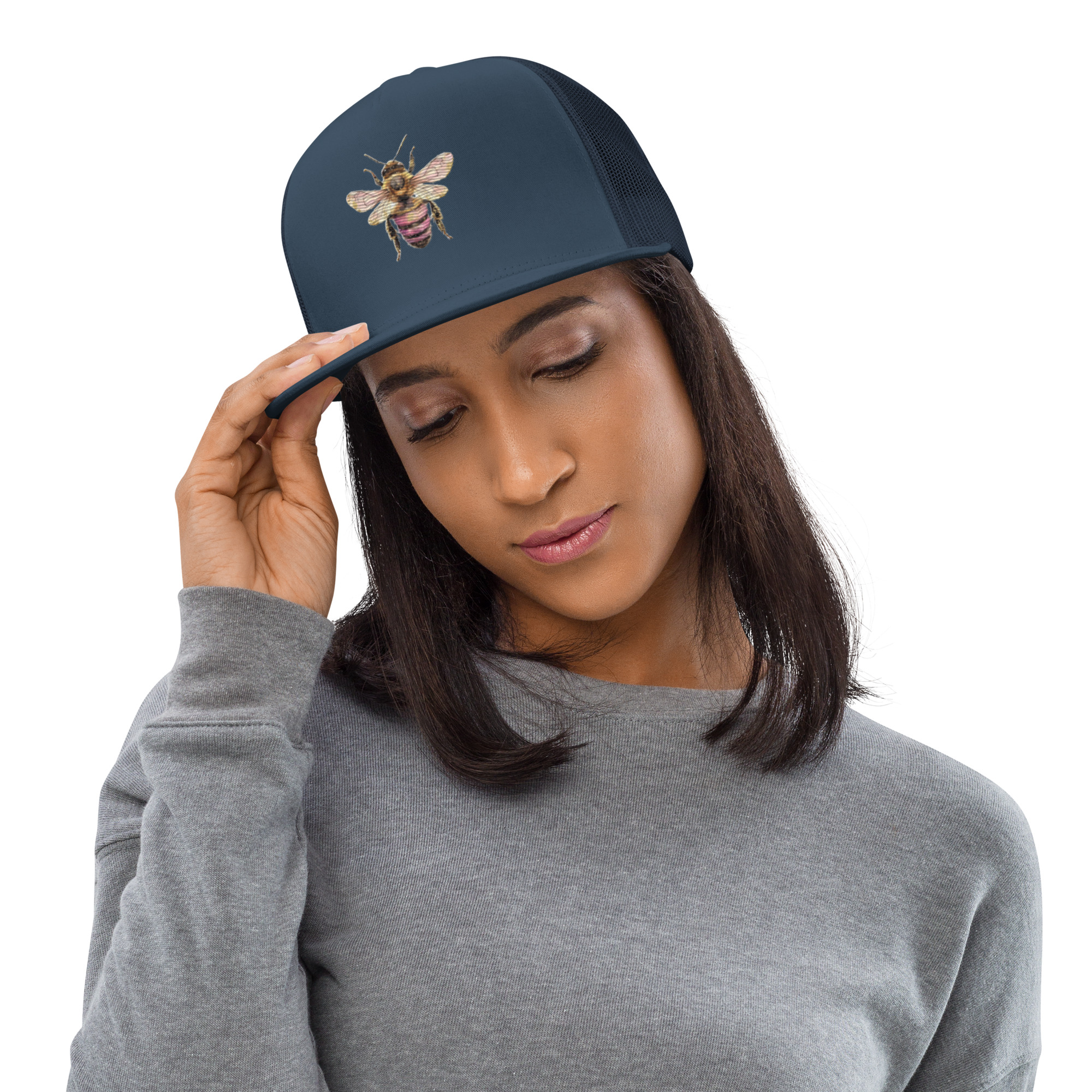 Bee Embroidered Trucker Cap with Snapback Closure - Image 3
