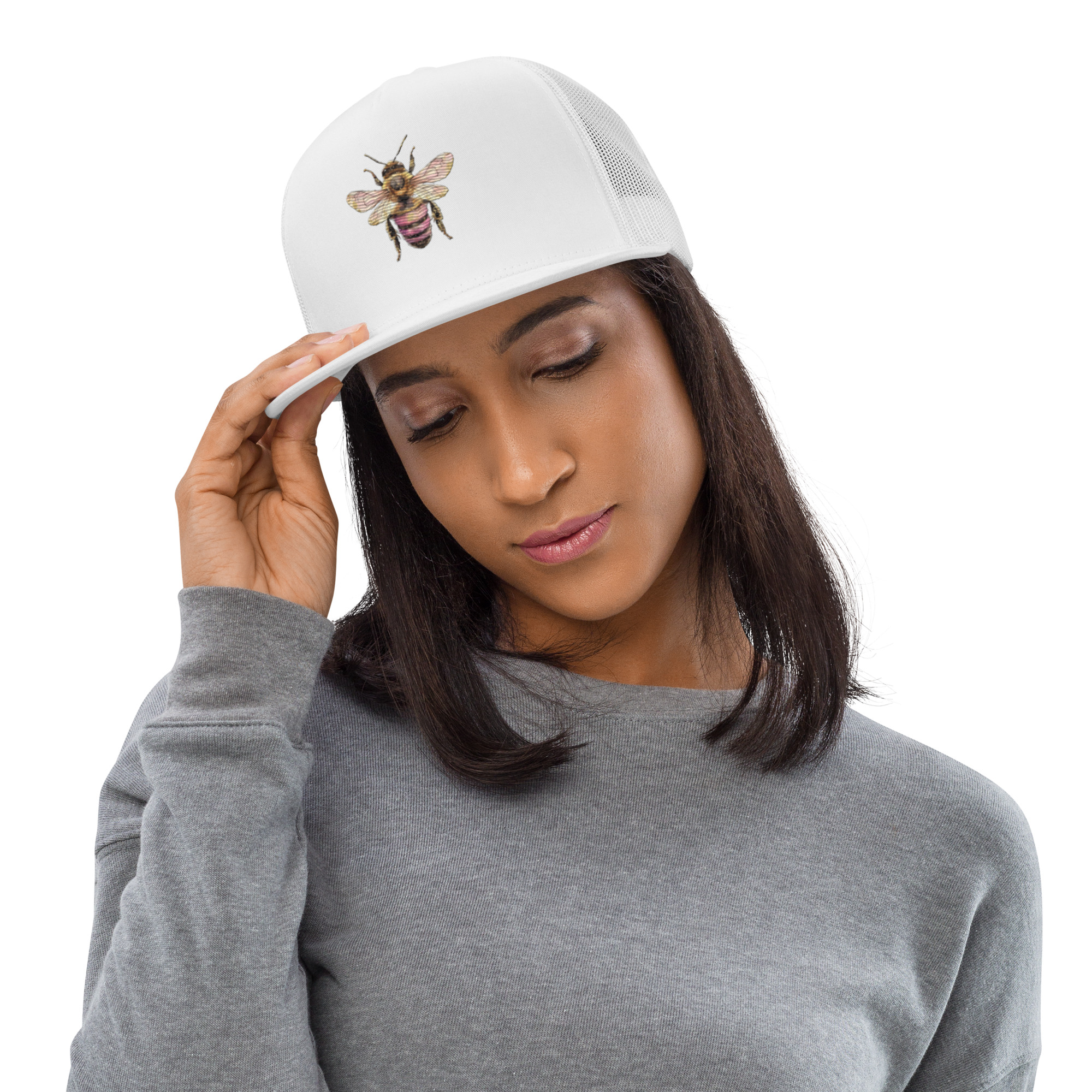 Bee Embroidered Trucker Cap with Snapback Closure - Image 9